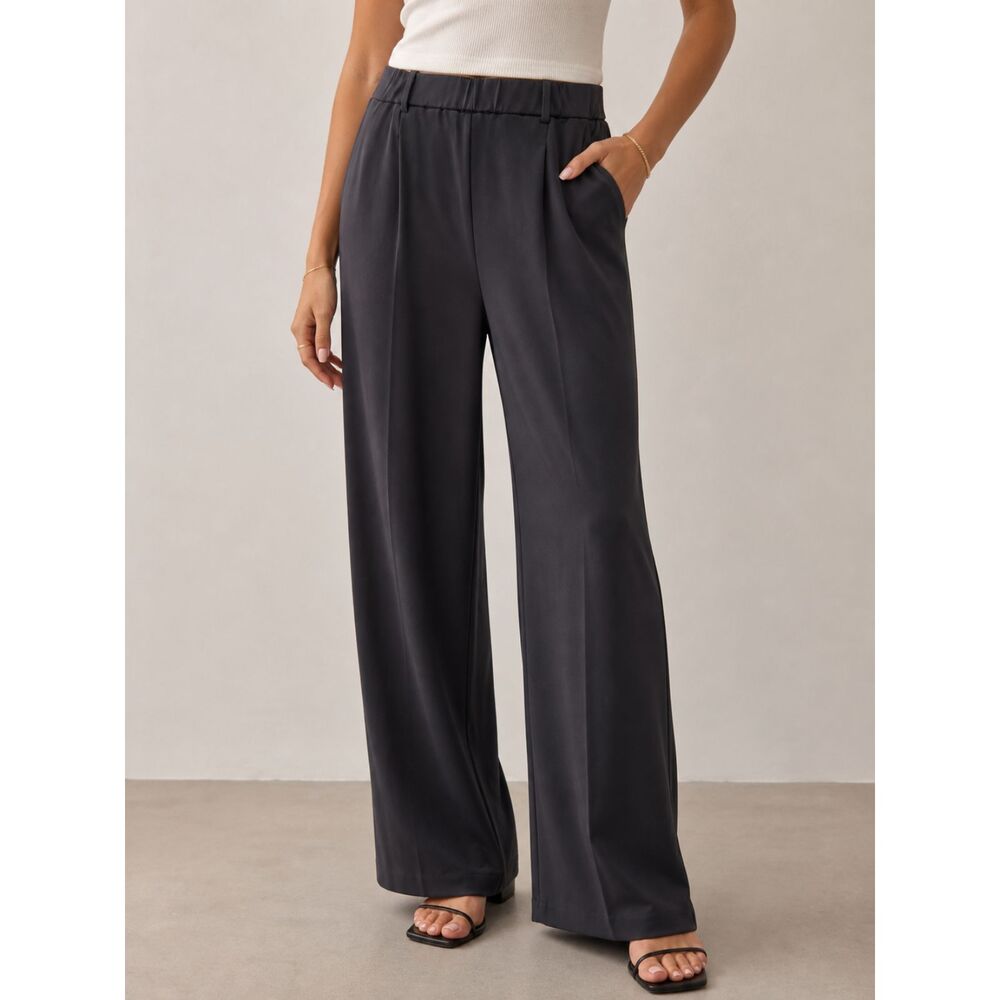 Rachel Zoe Wide Leg Dress Pants L Charcoal Stretch High Rise Trouser Office